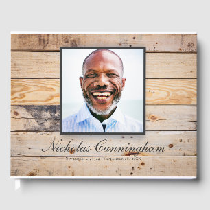 Classic and Simple Photo Light Wood Memorial Guest Book