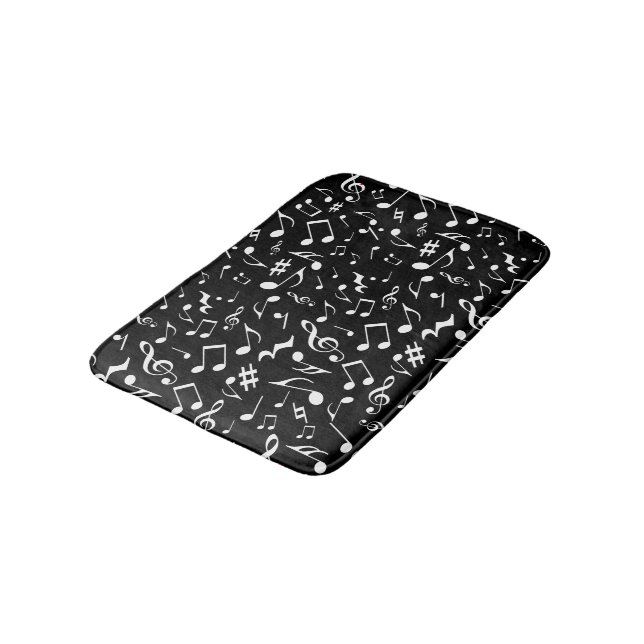 Classic and Simple White Music Notes on Black Bath Mat (Angled)
