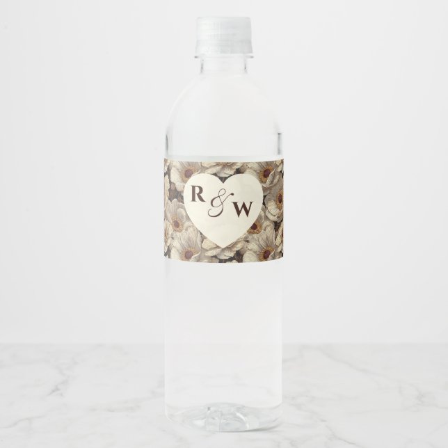 Classic Anemones Aesthetic Backyard Wedding Water Bottle Label (Front)