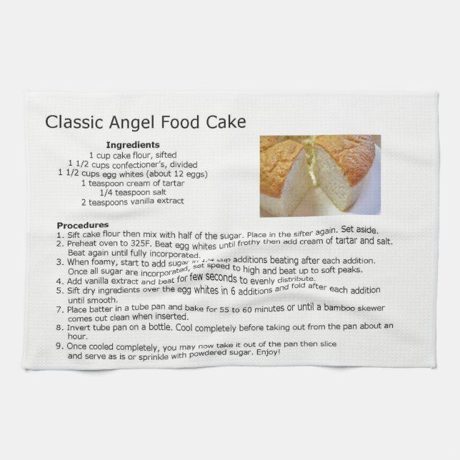 Classic Angel Food Cake Recipe Tea Towel (Horizontal)
