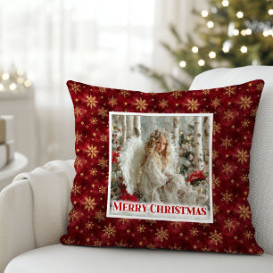 Classic Angel Red Gold Personalized Best Christmas Cushion