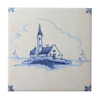 Classic Antiquarian Delft Blue Tile - Church
