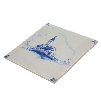 Classic Antiquarian Delft Blue Tile - Church
