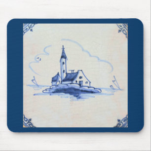 Classic Antiquarian Delft Blue Tile - Church Mouse Pad