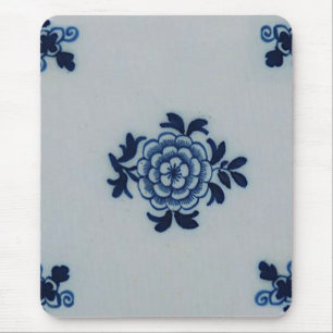 Classic Antiquarian Delft Blue Tile - Floral Motif Mouse Pad