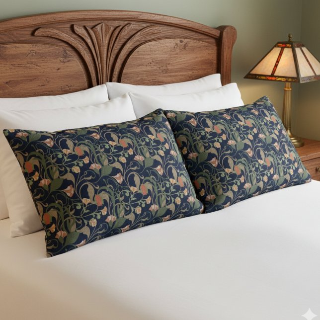 Classic Antique Blue Art Nouveau Floral Pattern Pillowcase (Creator Uploaded)