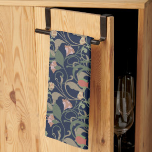 Classic Antique Blue Art Nouveau Floral Pattern Tea Towel