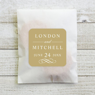 Classic Antique Gold Monogram Wedding Square Sticker