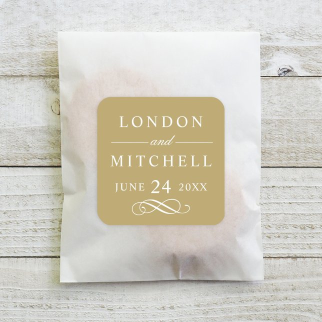 Classic Antique Gold Monogram Wedding Square Sticker (Creator Uploaded)