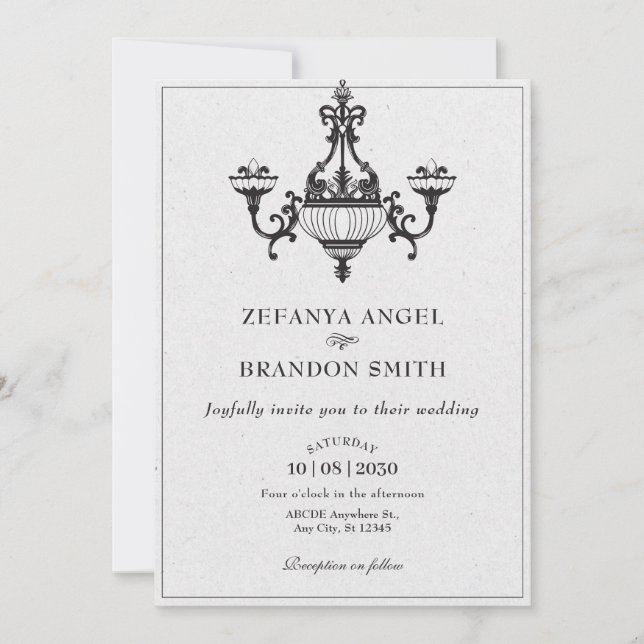classic antique hanging chandeliers decor wedding  invitation (Front)