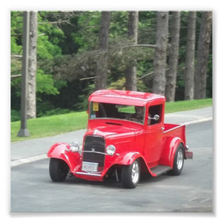 Classic antique v8 red pickup truck photo print