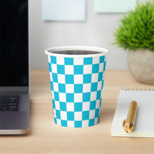 Classic aqua blue checkerboard paper cups