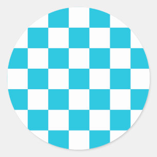 Classic aqua blue checkerboard round sticker