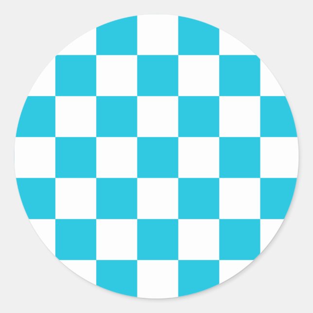 Classic aqua blue checkerboard round sticker (Front)