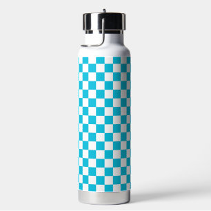 Classic aqua blue checkerboard water bottle