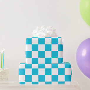 Classic aqua blue chequerboard wrapping paper