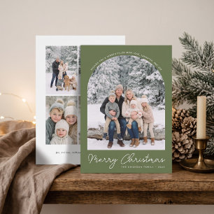 Classic Arch Merry Christmas Photo Card Moss Green