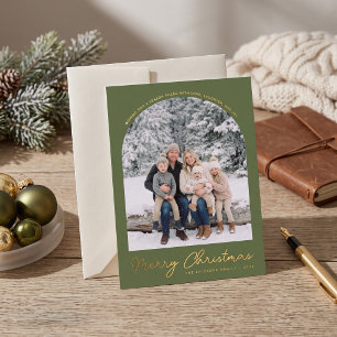 Classic Arch Merry Christmas Photo Card Moss Green