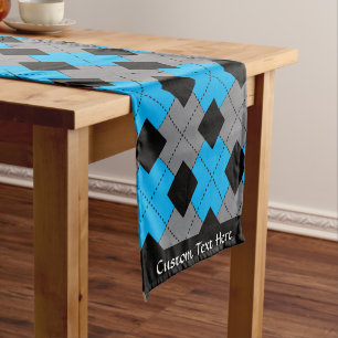Classic Argyle Blue Black Diamond Personalized Short Table Runner