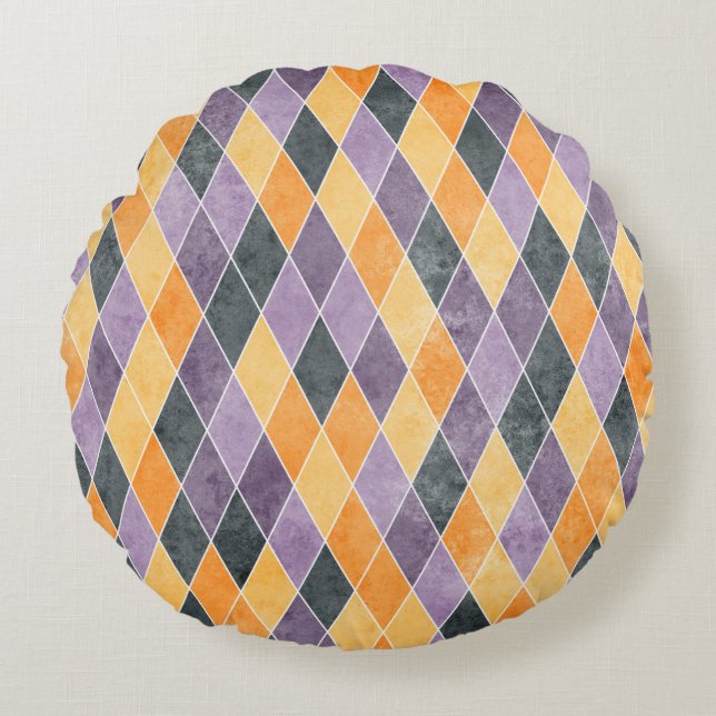 Classic Argyle Diamond Lattice Pattern Round Cushion (Front)