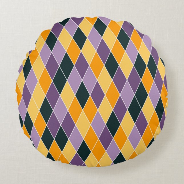 Classic Argyle Diamond Lattice Pattern Round Cushion (Front)