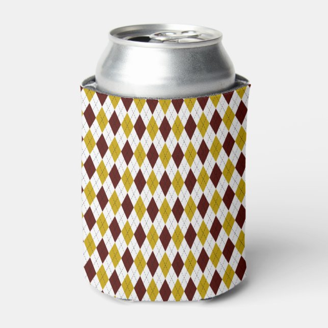 Classic Argyle Diamond Pattern in Garnet and Gold Can Cooler (Can Front)