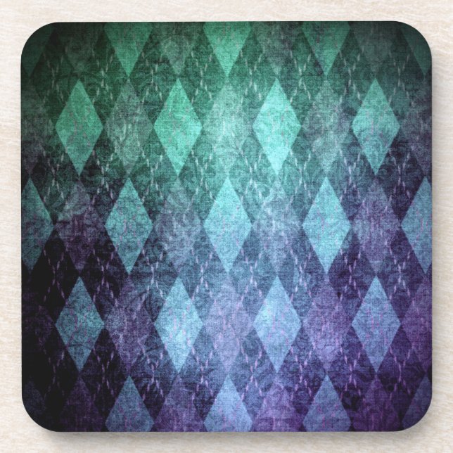 Classic argyle vintage blue green diamond pattern coaster (Front)