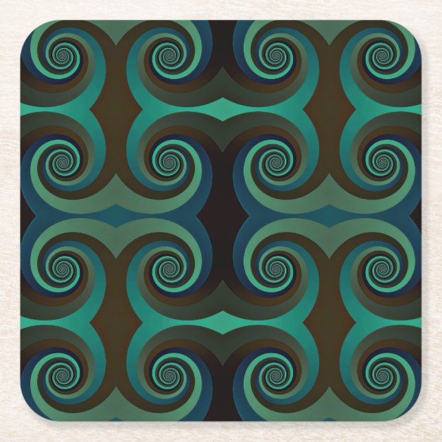 Classic art deco black and holiday green square paper coaster (Front)