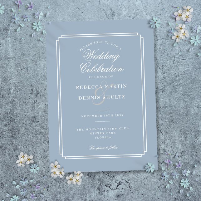 Classic Art Deco Dusty Blue Wedding Invitation (Classic Art Deco Dusty Blue Wedding Invitation)