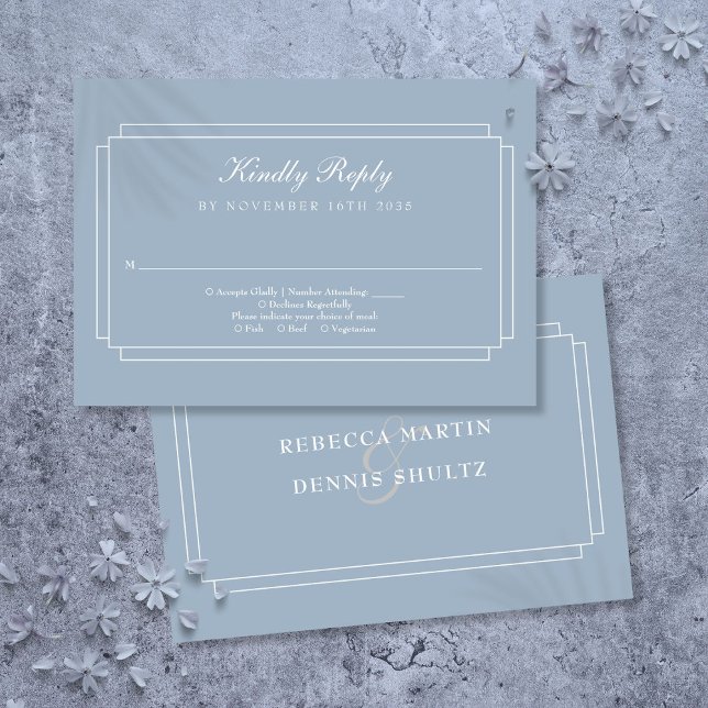 Classic Art Deco Dusty Blue Wedding RSVP Card (Classic Art Deco Dusty Blue Wedding RSVP Card)