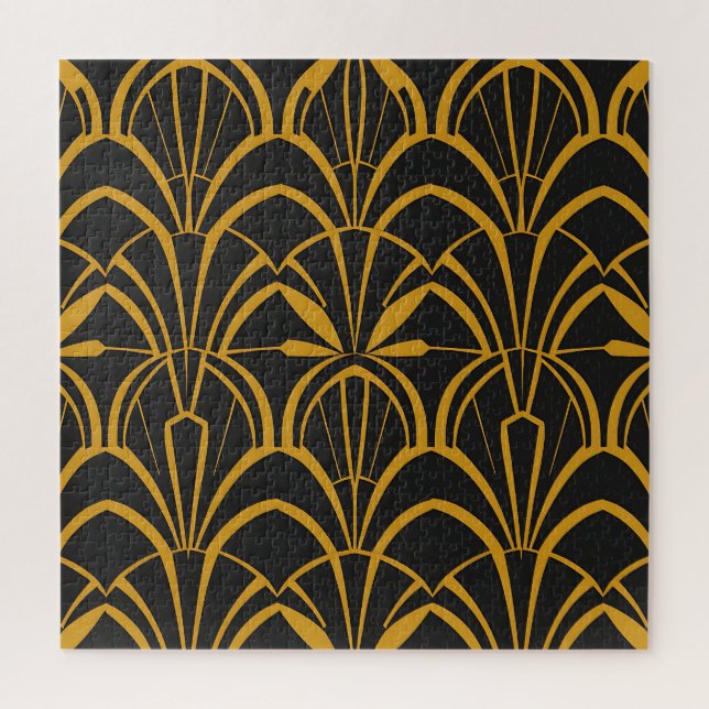 Classic Art Deco Fan Pattern Black Gold Roaring  Jigsaw Puzzle (Vertical)