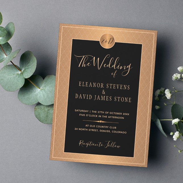 Classic Art Deco glam black gold wedding Invitation (Creator Uploaded)