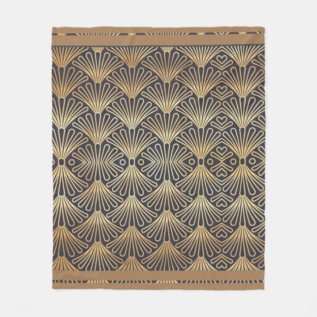 Classic Art Deco Gold Fan Design on a Fleece Blanket (Front)