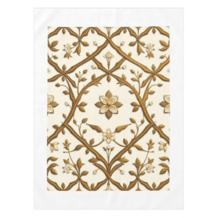 Classic Art Deco Gold Floral Lattice Tablecloth