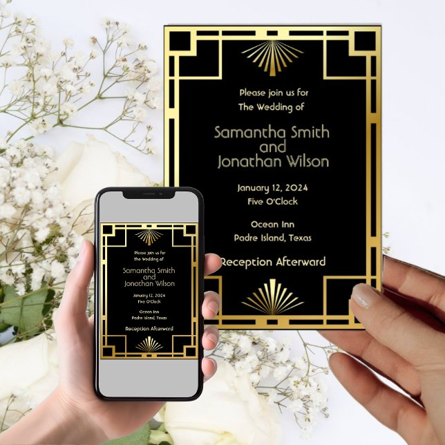 Classic Art Deco Gold on Black Wedding Invitation  (Creator Uploaded)
