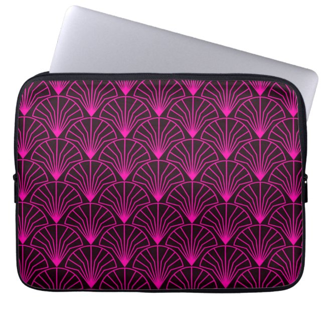 Classic Art Deco Pattern in Pink and Black Laptop Sleeve (Front)