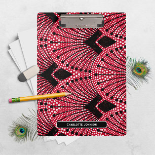 Classic Art Deco Red Black White Peacock Pattern Clipboard