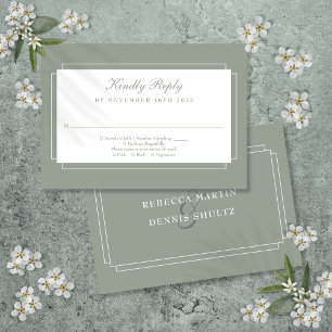 Classic Art Deco Sage Green Wedding RSVP Card