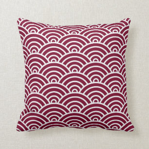 Classic Art Deco Scales in Cranberry and White Cushion