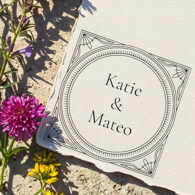 Classic Art Deco Wooden Couple's Names Rubber Stamp (Creator Uploaded)