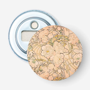 Classic Art Nouveau Peony Garden Pattern by Mucha Bottle Opener