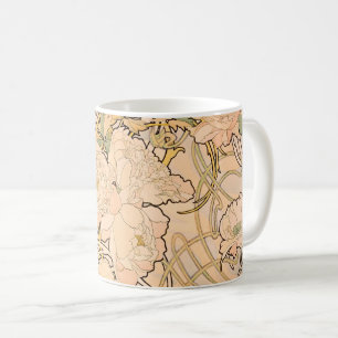 Classic Art Nouveau Peony Garden Pattern by Mucha Coffee Mug