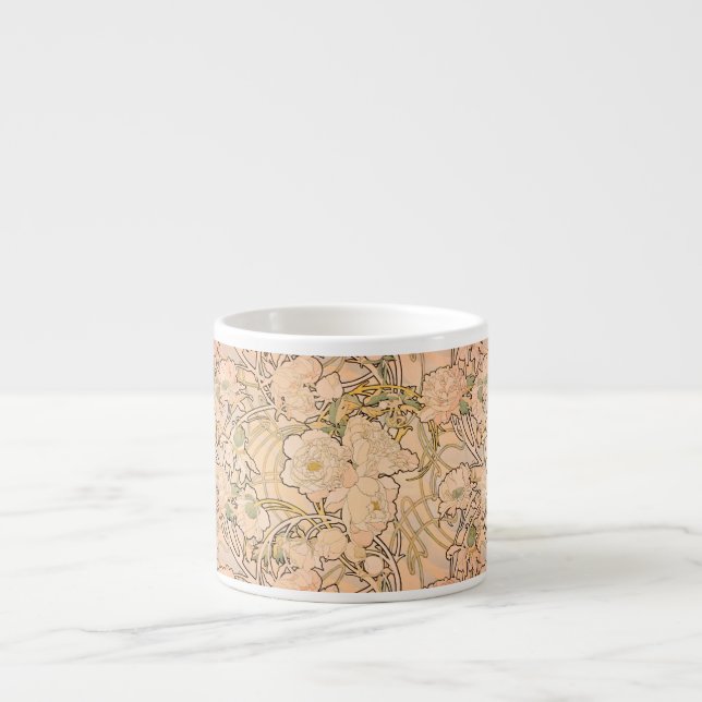 Classic Art Nouveau Peony Garden Pattern by Mucha Espresso Cup (Front)