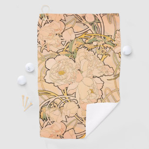 Classic Art Nouveau Peony Garden Pattern by Mucha Golf Towel