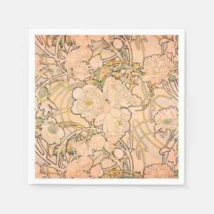 Classic Art Nouveau Peony Garden Pattern by Mucha Napkin