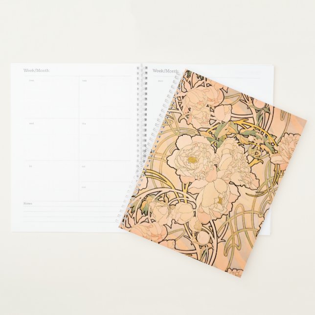 Classic Art Nouveau Peony Garden Pattern by Mucha Planner (Display)