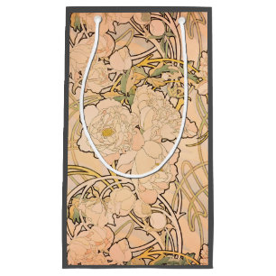 Classic Art Nouveau Peony Garden Pattern by Mucha Small Gift Bag