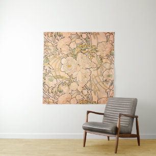 Classic Art Nouveau Peony Garden Pattern by Mucha Tapestry