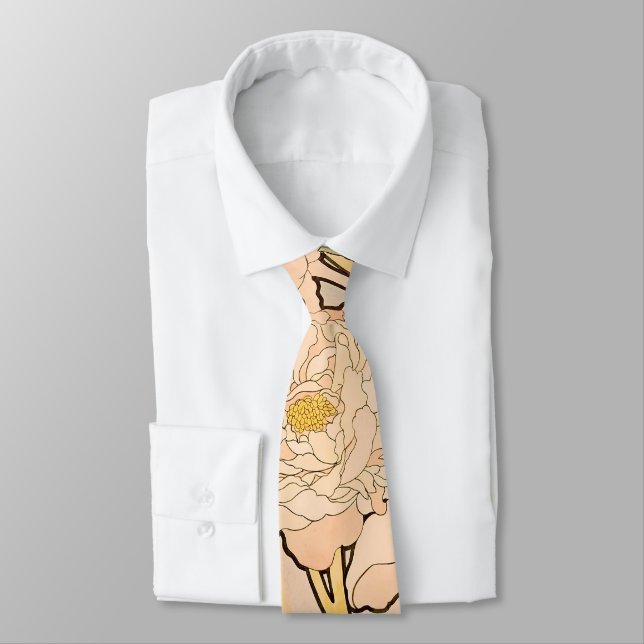 Classic Art Nouveau Peony Garden Pattern by Mucha Tie (Tied)