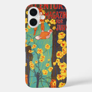 Classic Art Nouveau Teal Woman Yellow Flowers iPhone 16 Case
